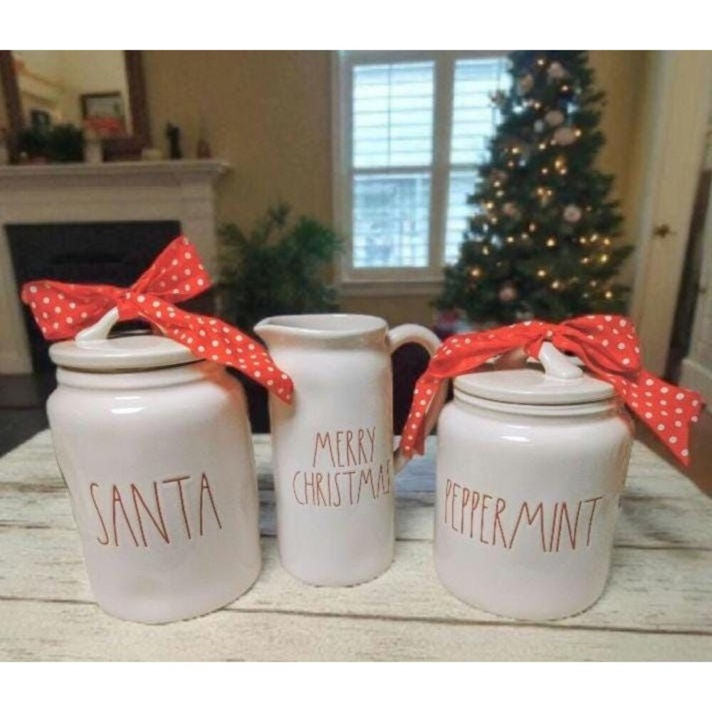 Rae Dunn Winter Christmas SANTA PEPPERMINT Canisters Merry CHRISTMAS Pitcher